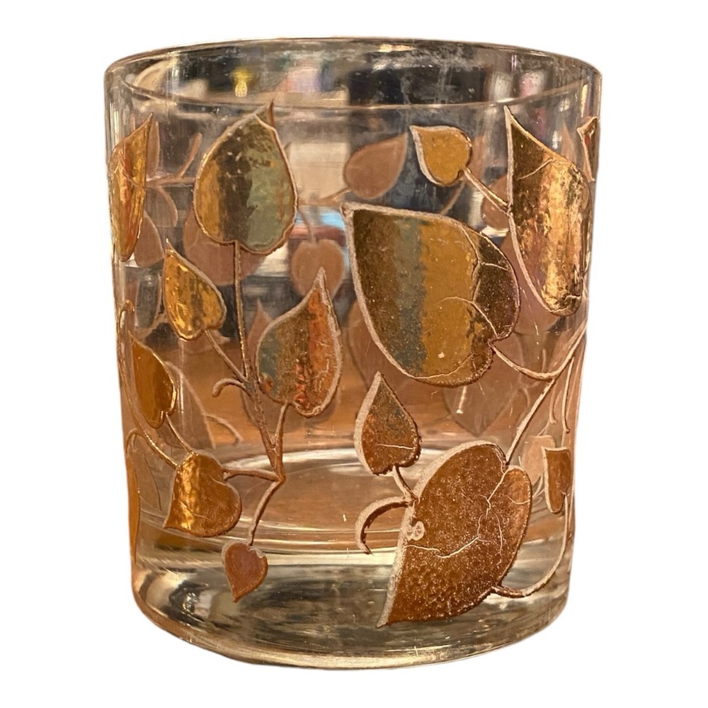 Georges Briard Signed Mid-Century Golden Leaves Rocks Glass - Picture 3 of 7